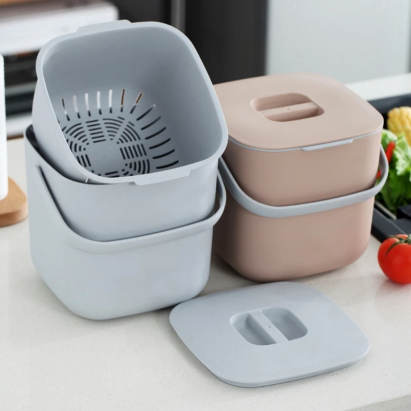 

Fruit Vegetable Water filter Double Layer Kitchen Food Waste Trash Can Compost with Drainer Rubbish Container Organizer Tools