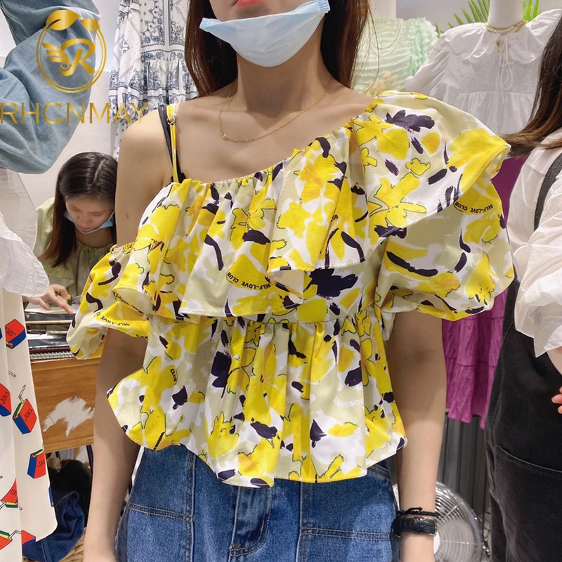 

Женская блузка с пышными рукавами, винтажная облегающая блузка составного кроя с косым воротником и оборками, лето