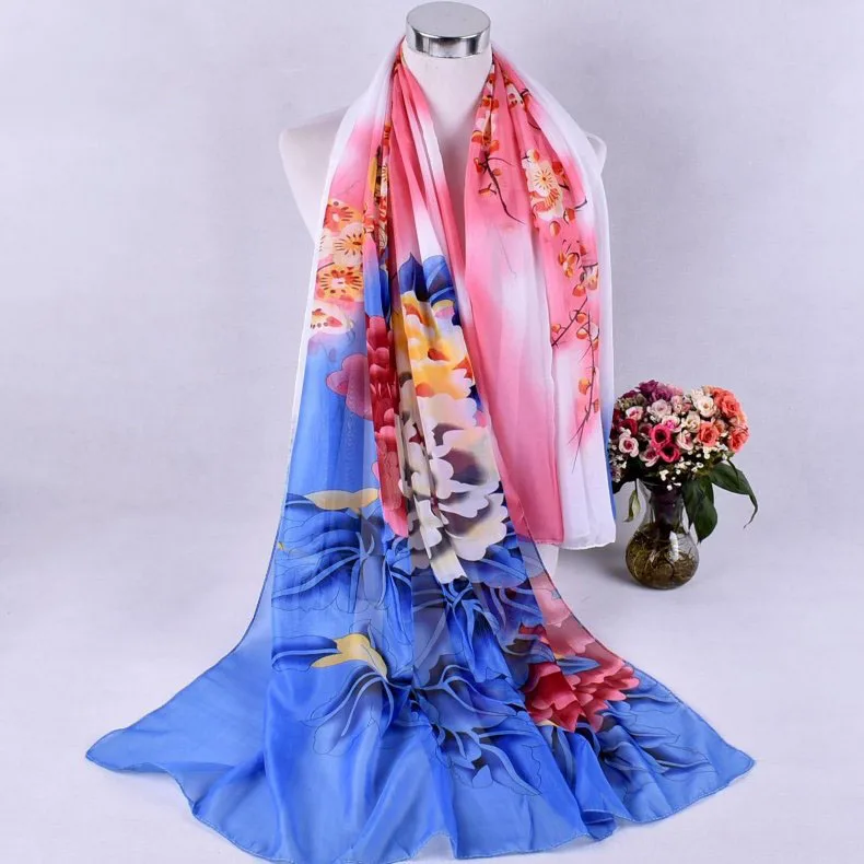 2020 FAL/WIN Magpie пион шифоновый цветочный шарф Шелковый квадратный хиджаб крутой