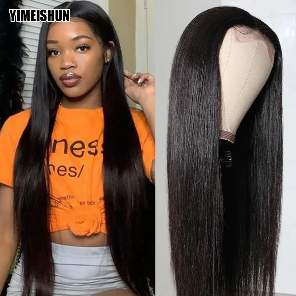 13X4 Straight Wig Lace Front Human Hair 28 Inch T Part Front Lace Wig Human Hair 4x4 Lace Closure Wig Peruvian Yimeishun Hair
