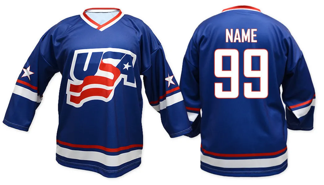 

Vintage Team USA white bule Ice Hockey Jersey Men's Embroidery Stitched Customize any number and name Jerseys