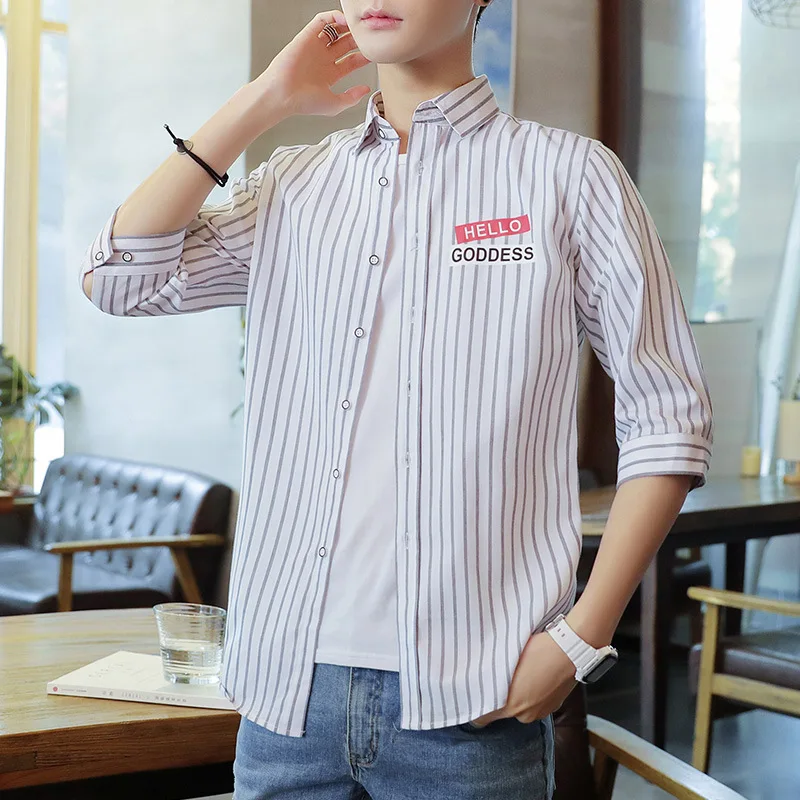 

Men's shirt spring and summer new youth stripe fresh casual cotton men's shirt trend comfortable clothes men's wear