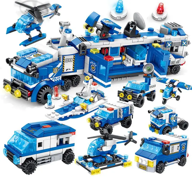 

Children's assembling toy 8-in-1 mobile command vehicle model boy compatible toy