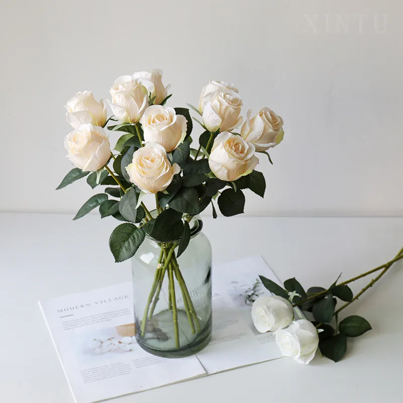 

Artificial Rose 5'' Long Stem Single French Rose Simulation Flower 7-head Rose Simulation Flower Home Decoration Floral Art