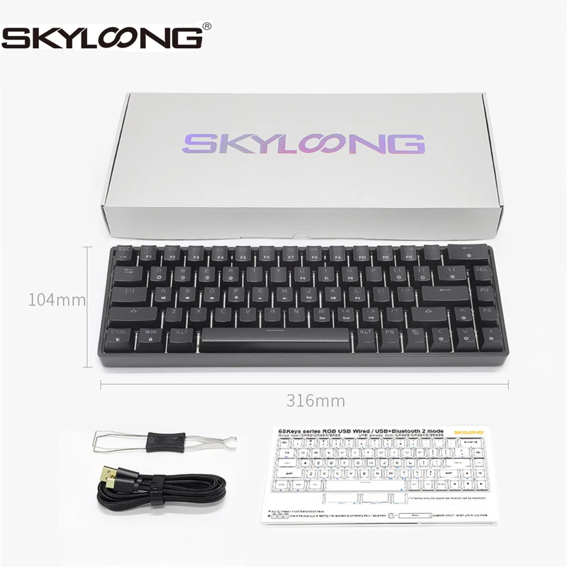 

Механическая клавиатура Skyloong GK68S, 68 клавиш, Bluetooth, игровые аксессуары, Gateron, красный, серебристый переключатель, игровая клавиатура для MAC/Win/PC