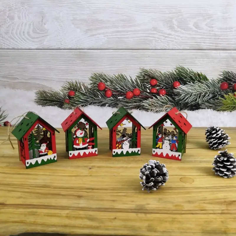4 шт./компл. Светодиодный светильник DIY деревянный домик, вилла, рождественские украшения, Висячие елки