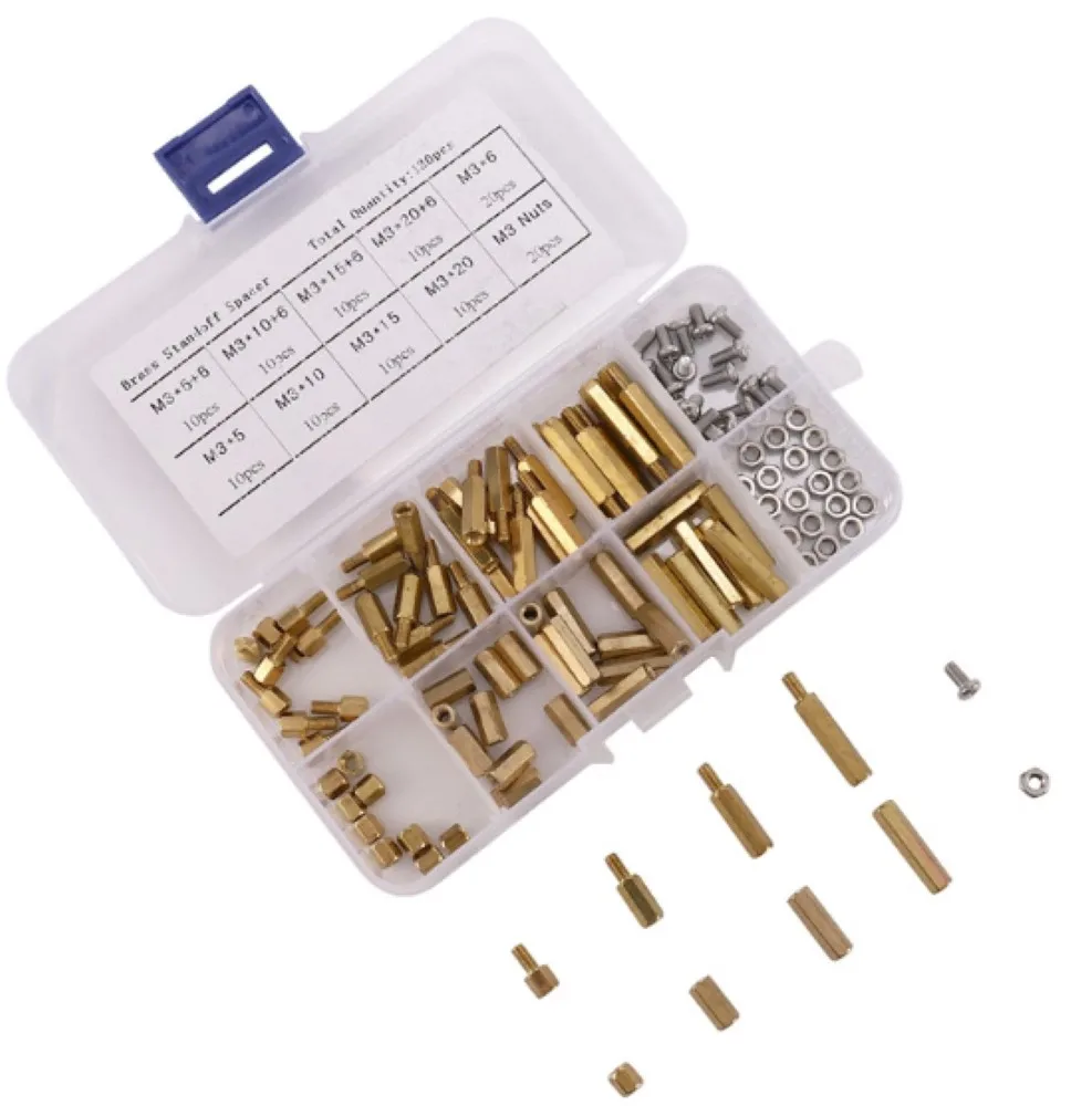 

120pcs M3 Male Female Brass Hex Column Standoff Support Spacer Pillar M3 Screw Nut For PCB Board Assortment Kit With Plastic Box