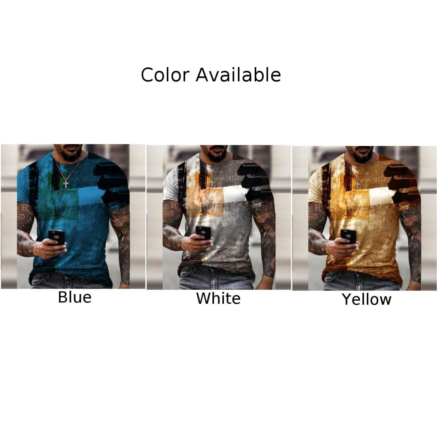 

Men 3D Printed Crew Neck Tees Tops Short Sleeve Casual T-Shirt Comfortable Sport Muscle Tees Creative Fashion Crew Neck Top