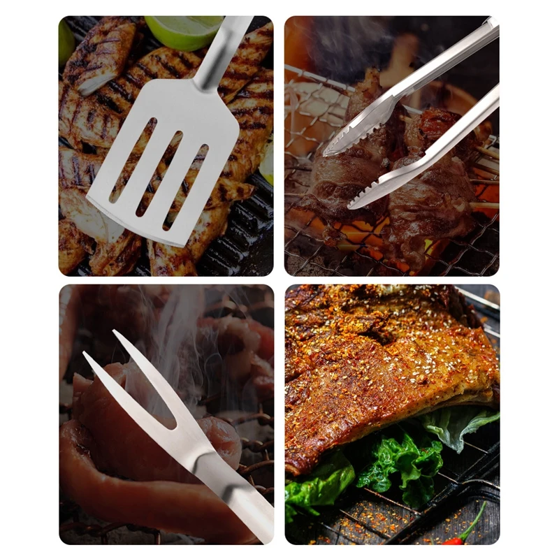 3Pcs Stainless Steel Grill Utensil Set Barbecue Fork Tongs Grilling Spatula Portable Multifunction BBQ Tool Kitchen Tools | Дом и сад