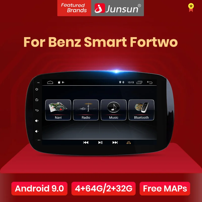 Junsun Carplay 4G + 64G Coche 2 Din Android 9 0 автомобильное радио для Benz Smart Fortwo 2016 2017 2018 wifi BT