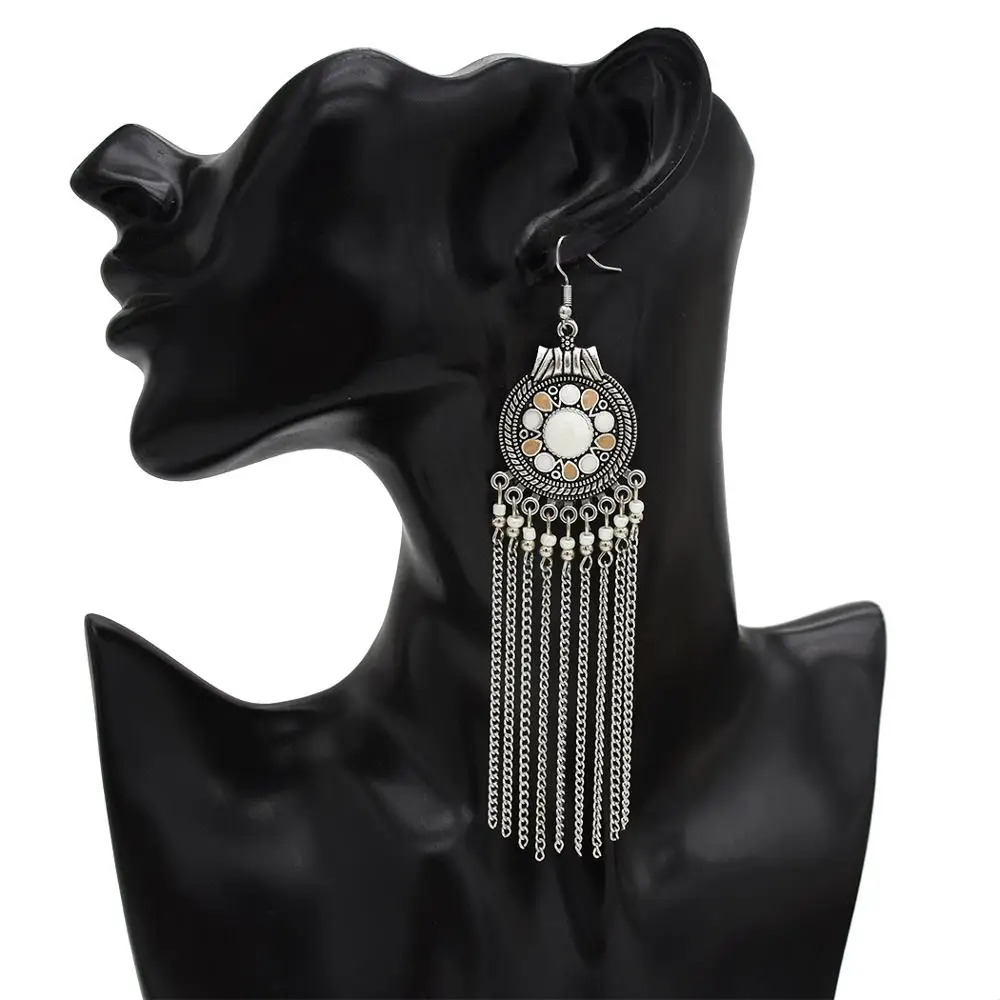 Висячие серьги с длинной кисточкой индийские Jhumka цепочкой для афганских женщин