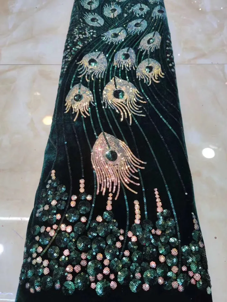Модная бархатная вышивка с перьями Феникса расшитая блестками