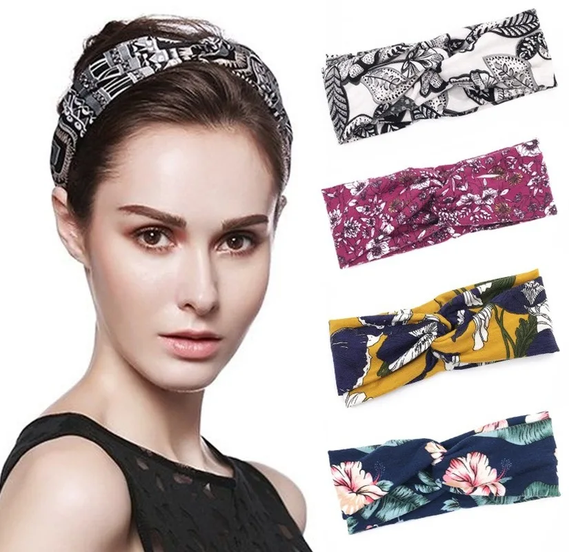 

Hair Bands Elastic Band Made of Hair New Cross Hair Band Printed Knotted Wide-sided Headband Hair Bands for Women