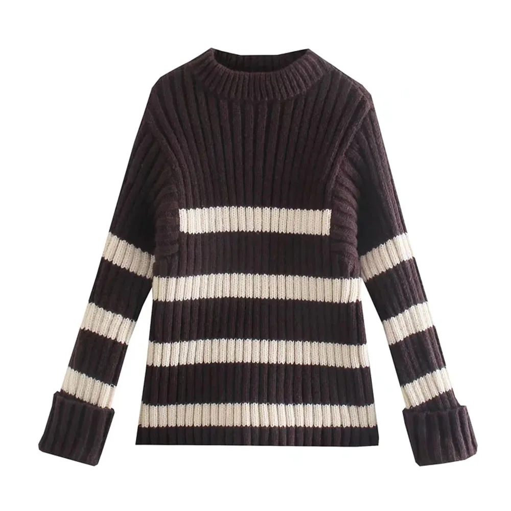 

DYLQFS 2021 осенний женский полосатый винтажный вязаный свитер с длинным рукавом Женский пуловер с круглым вырезом уличная одежда Повседневный ...