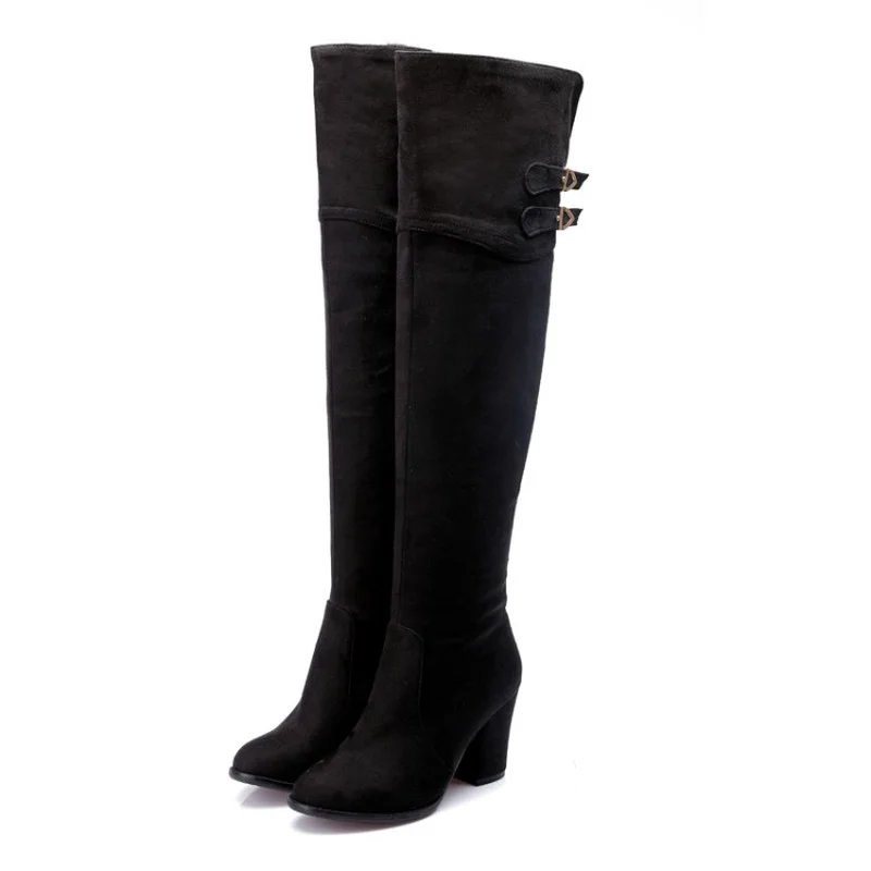 FXYCMMCQ Women's Over-the-knee Boots with Thick Heels (8cm) In Single Colour, Size 32-54 722-2