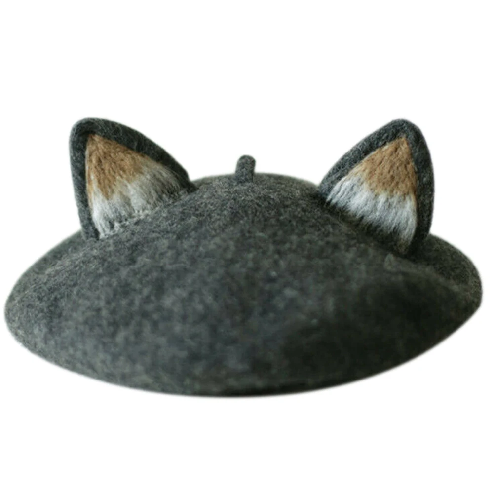 Женский шерстяной фетровый берет с ушками для кошек милая теплая шапка художника