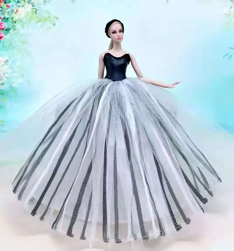 

1/6 BJD Doll Clothes Fashion White Black Striped Wedding Dress for Barbie Clothes Clothing Princess Gown 11.5" Dolls Accessories