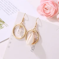 hocole fashion sea shell pendant earrings for women gold color metal drop dangle earring statement wedding party jewelry gifts