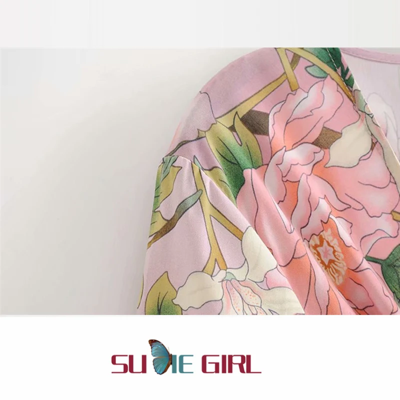 

SUDIE Girl Summer dress casual elegant temperament V-neck short-sleeved rayon lace ruffled dress