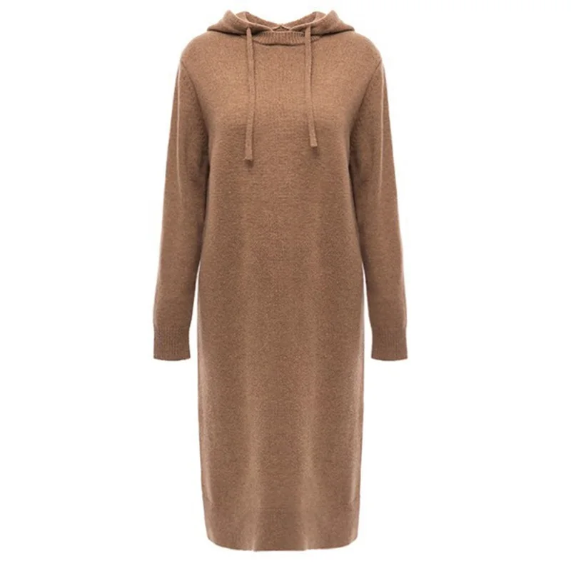 

Autumn Winter Women Long Dress Casual Warm Thick Sweater Dress Ladies Hooded Knitted Dresses Long Sleeve Dress Vestidos AB1591