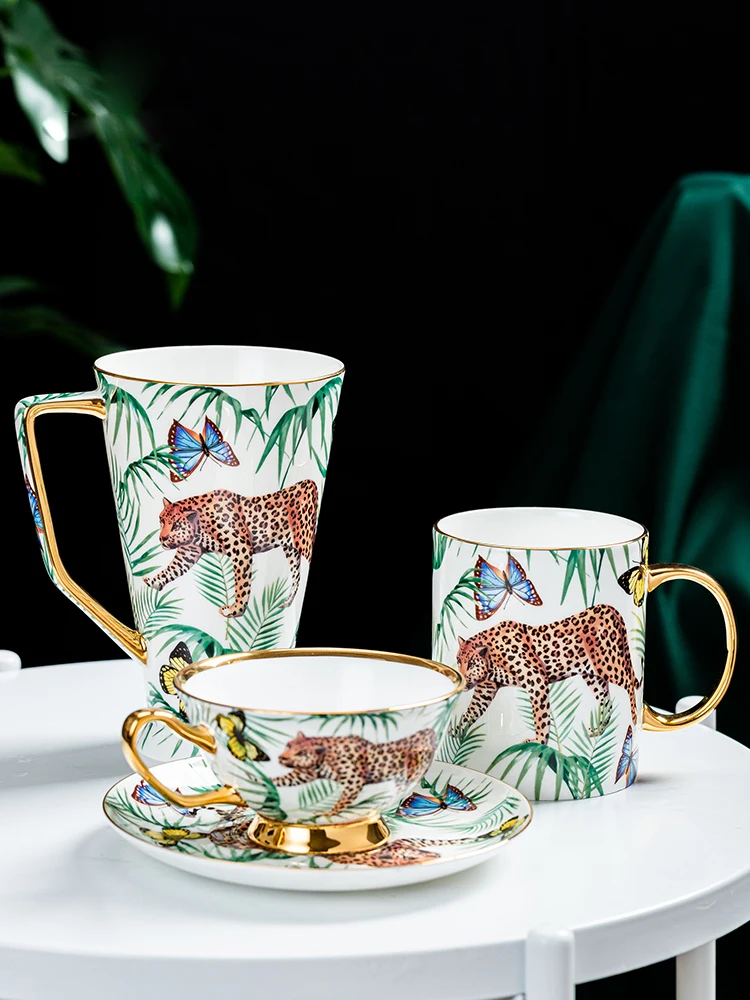 

Creative White Panther Bone China Mug Leopard Forest Cheetah Ceramic Coffee Cup Milk Water Afternoon Tea Party Home Drinkware