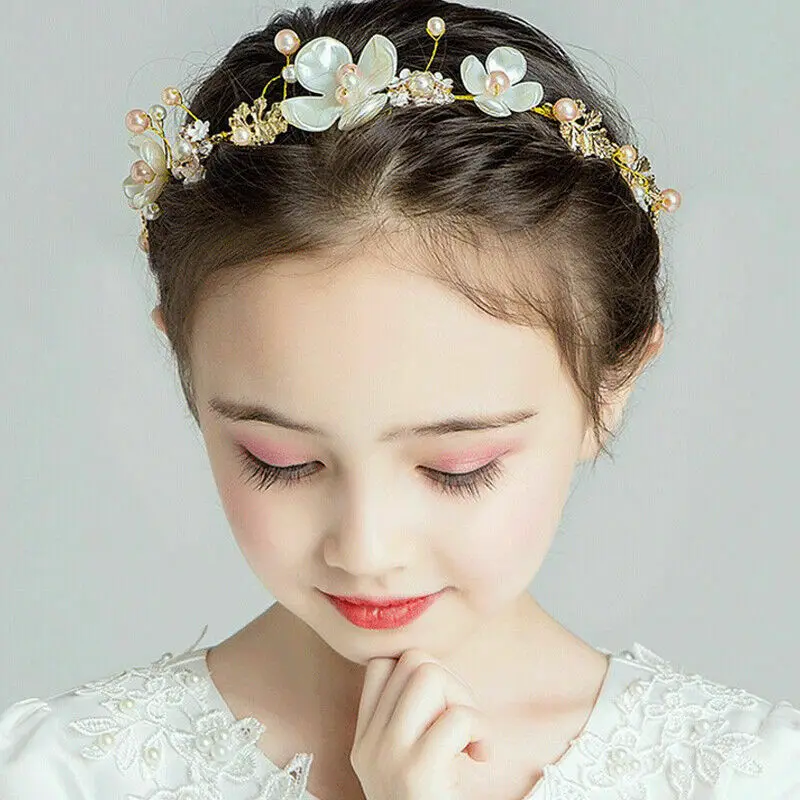 Gold Rhinestone Flower KIds Girl Tiara Crown Headband Headpiece Wedding Party Headwear | Детская одежда и обувь