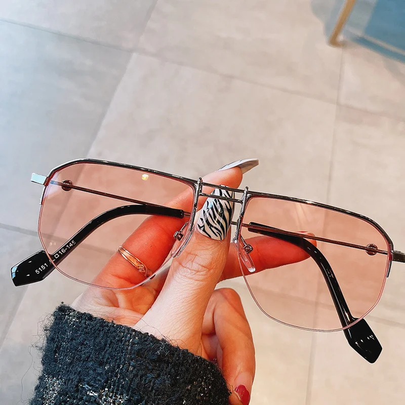

2022 New Fashion Brand Half Frame Sunglasses For Women Vinage Alloy Gold Clear Eyeglasses Frame Men Gradient Uv400 Brown Eyewear
