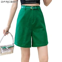 4 color casual wide leg shorts for women 2021 high waist summer bermuda shorts knee length capris short trousers female green