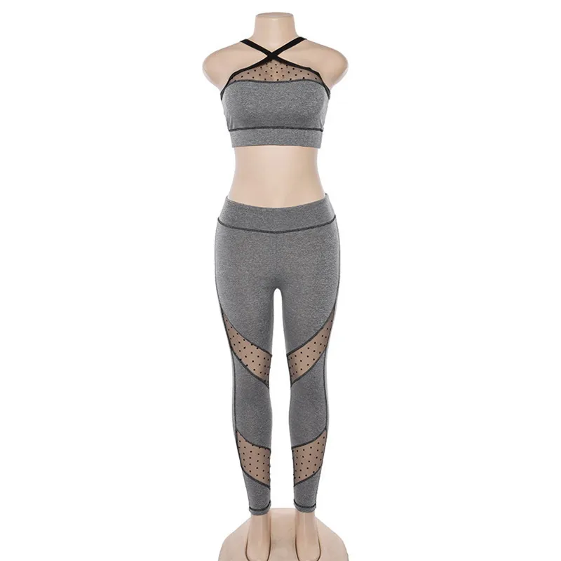 Fitness Female Yoga Set Ensemble Women Sport Suit Tracksuit Hollow Out Sexy Workout Gym Wear Running Clothes Mesh Sportswear | Спорт и