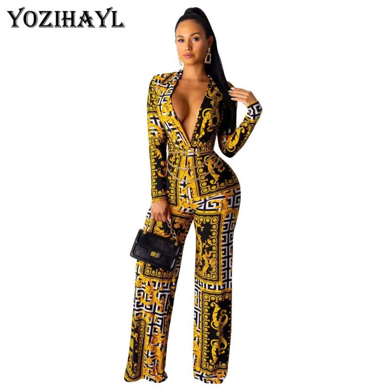 Women Full Length Jumpsuits Sexy Skinny V-Neck Long Sleeve Jumpsuits for Women Elegant Rompers Overall Trousers Party Playsuit
