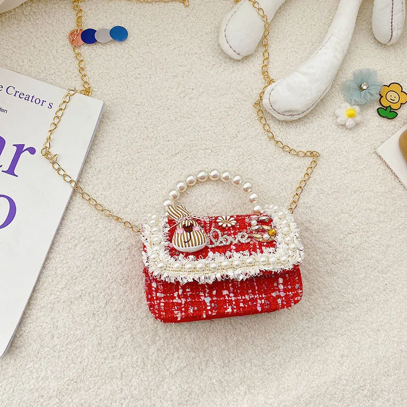 New Bow Children Pearl Crossbody Bag Rabbit Cute Baby Little Girl Mini Fashion Shoulder Chain Handbags For Kids