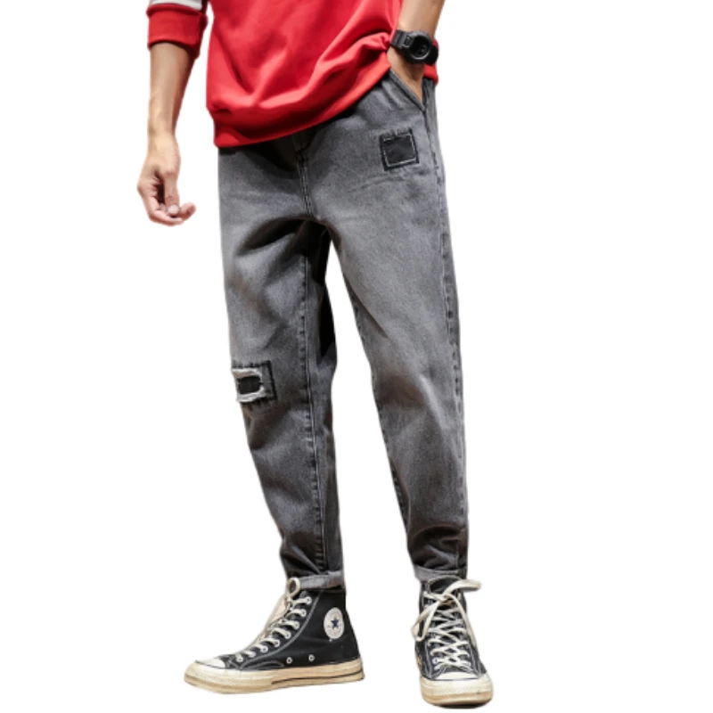 Мужские рваные джинсы с дырками скинни от известного дизайнера байкерские