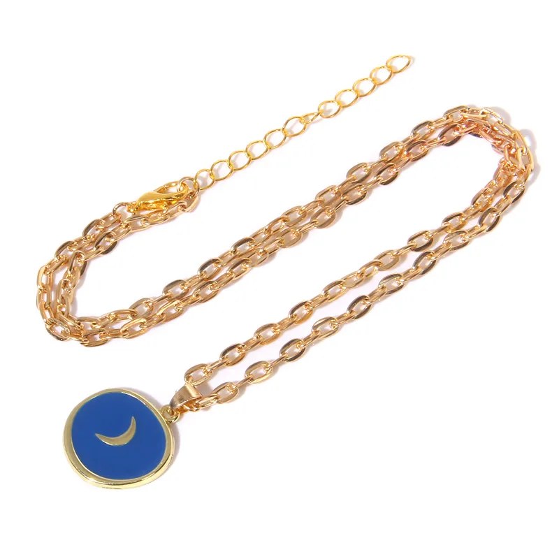 Painting Necklace For Women Moon Star Oil Drip Fashion Pendant Necklaces Long Chains Round Jewelry Friendship Gifts | Украшения и