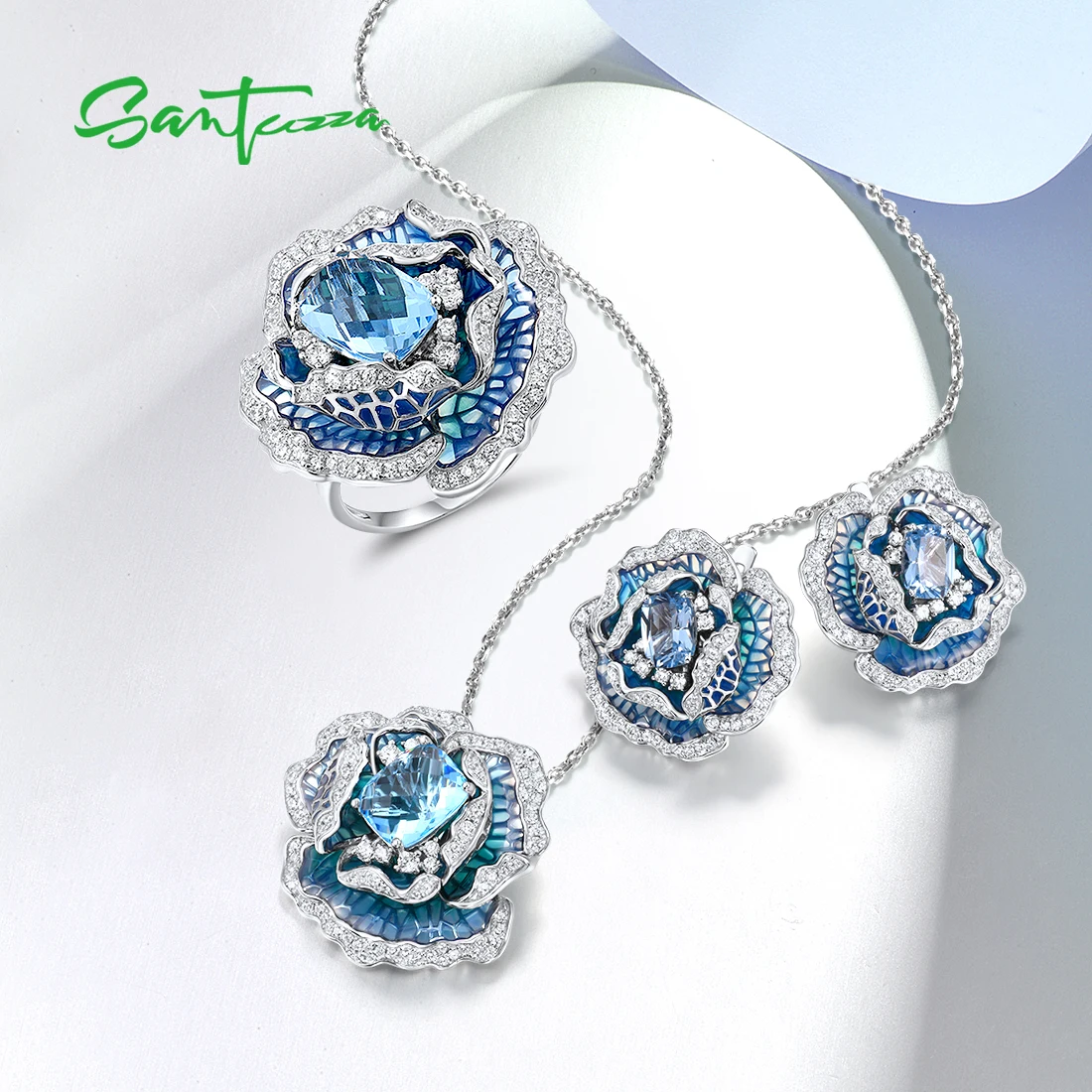 Rainmarch чистый 925 стерлингового серебра набор украшений для женщин синего цвета и с