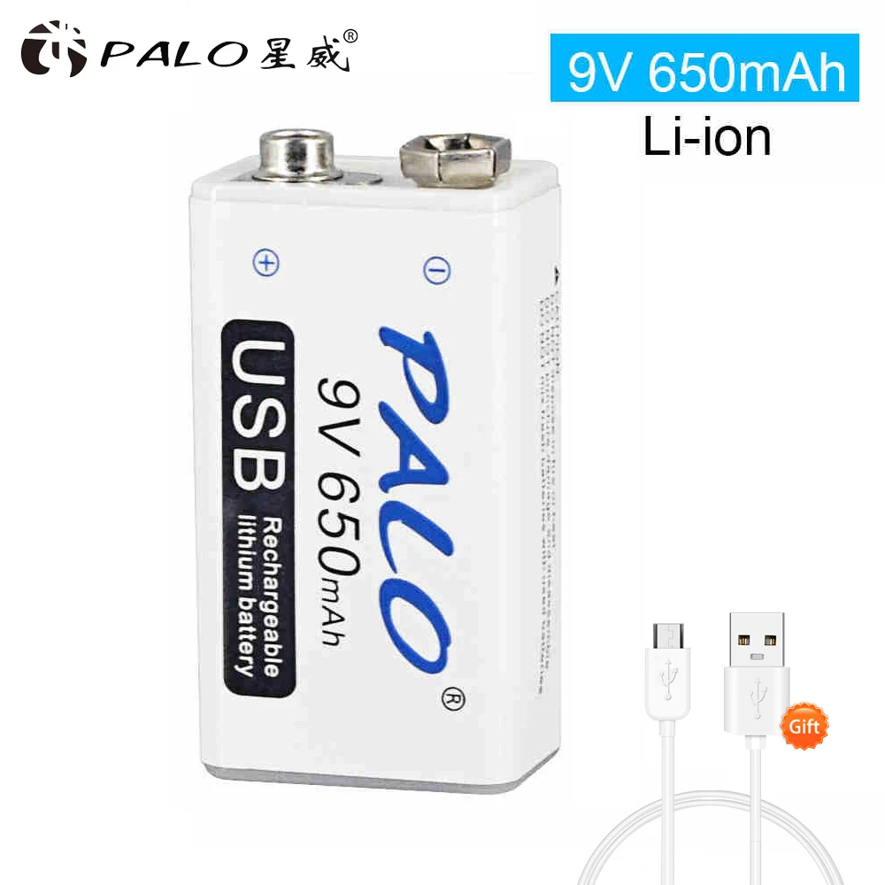 Пало smart usb Прямая Быстрая зарядка при напряжении 9 В 6F22 литиевая аккумуляторная батарея 650 мА/ч, низкое саморазряжение низкое Температурное сопротивление - Цвет: 1pc with cable