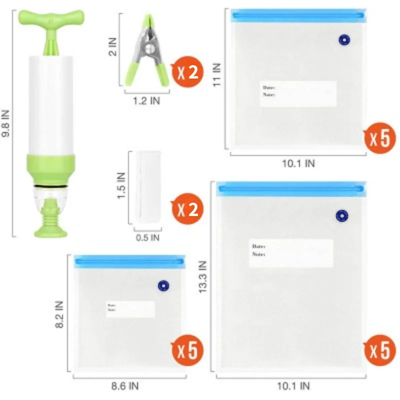 

Пакеты для хранения пищевых продуктов многоразовые вакуумные, 20 шт.