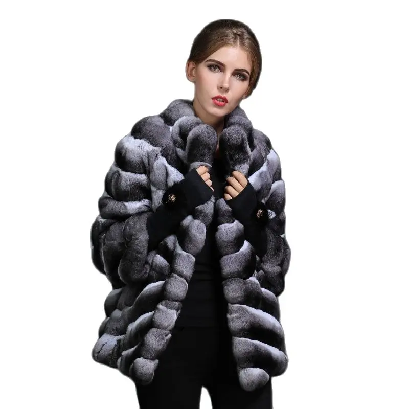 Модная зимняя парка из натурального меха шиншиллы