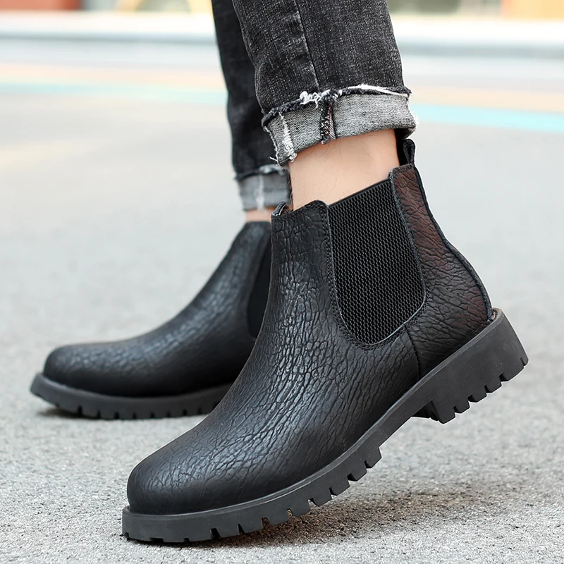 Men's Chelsea Boots Leather Casual Shoes Fashion Rubber Sole Non-slip Comfort Business Footwear Winter Quilted for Men | Обувь