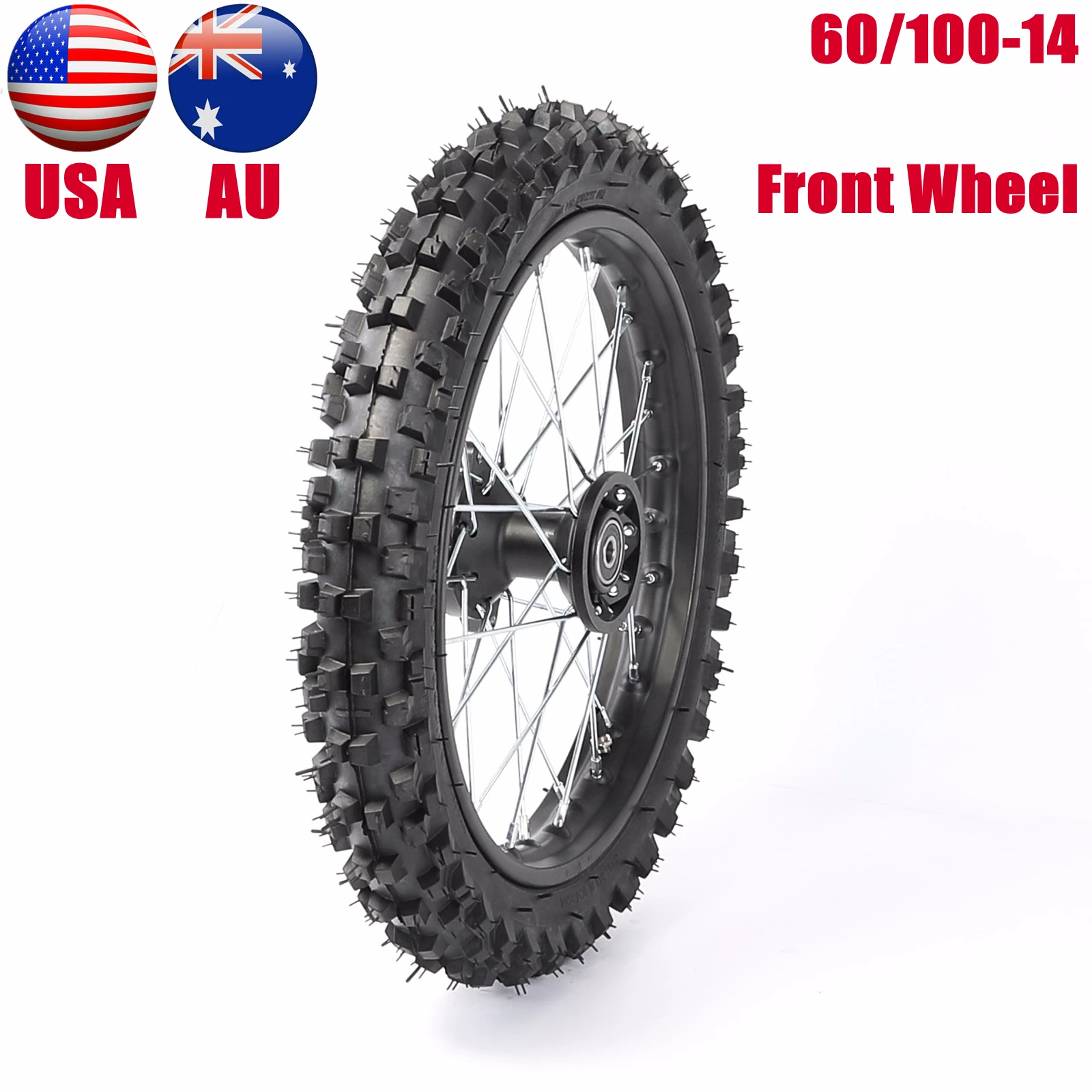 

Мотоциклетная шина, 15 мм ось, 60/100-14 дюймов, полный передний колесный обод 1,4*14 для велосипеда-внедорожника 70cc,90cc,125cc,140cc