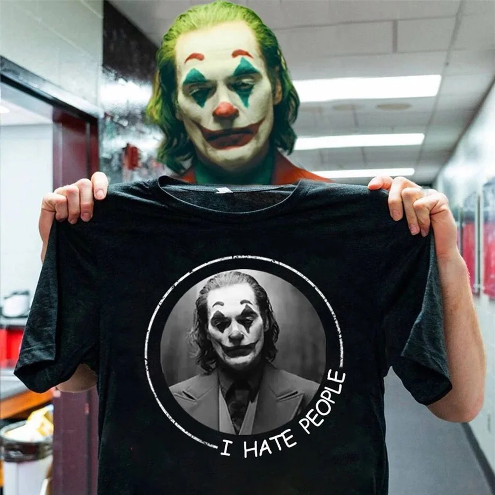 

Футболка с надписью Joker I Hate People, унисекс, Повседневная Свободная футболка большого размера, забавная футболка, хлопковые гранж топы, футболк...