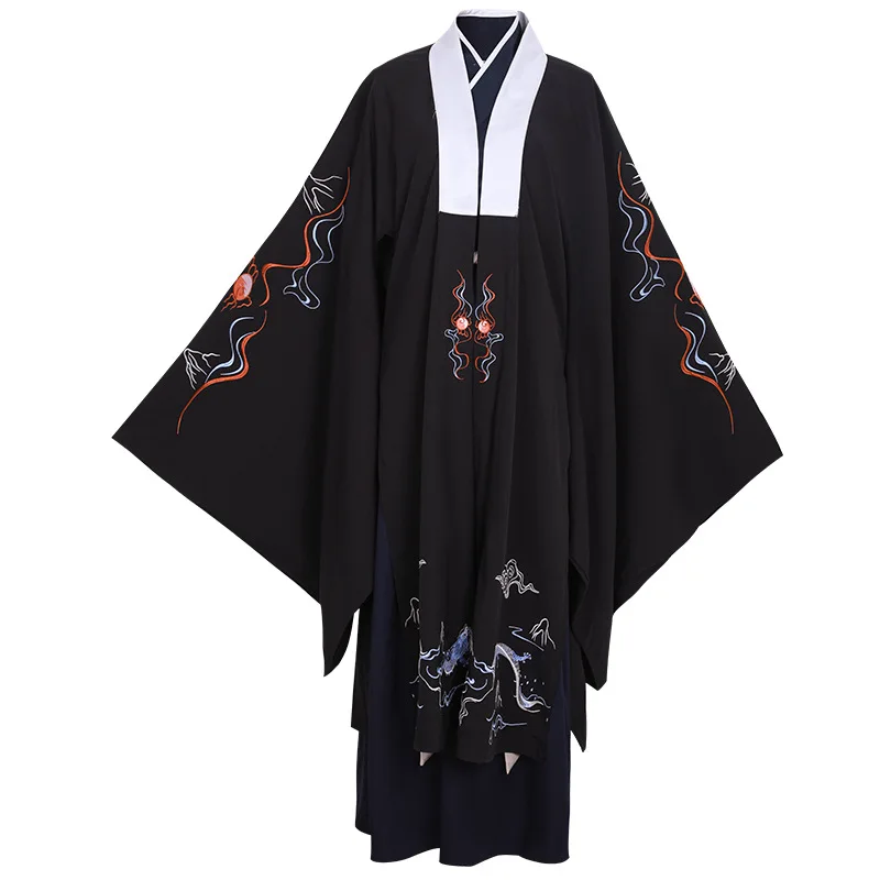 Long Sleeve Novelty Performance Clothing Men Black Embroidery Chinese Style Hanfu Costume Large Size Traditional Tang Suit |