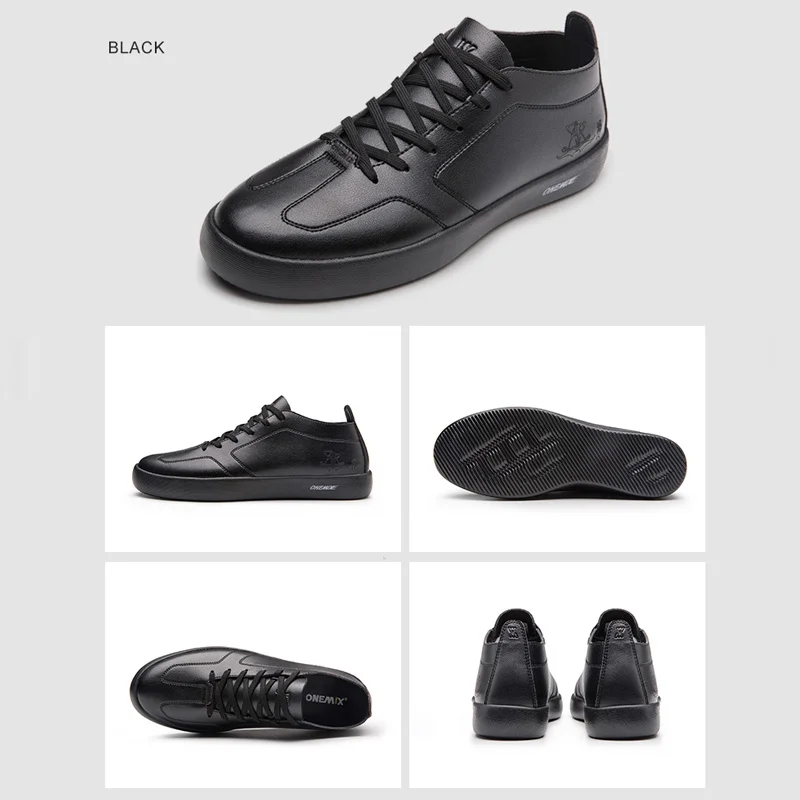

ONEMIX 2021 Men Skateboarding Shoes Lightweight Leather Lace-up Sneakers Outdoor Sport Casual Walking Trainers Black Footware