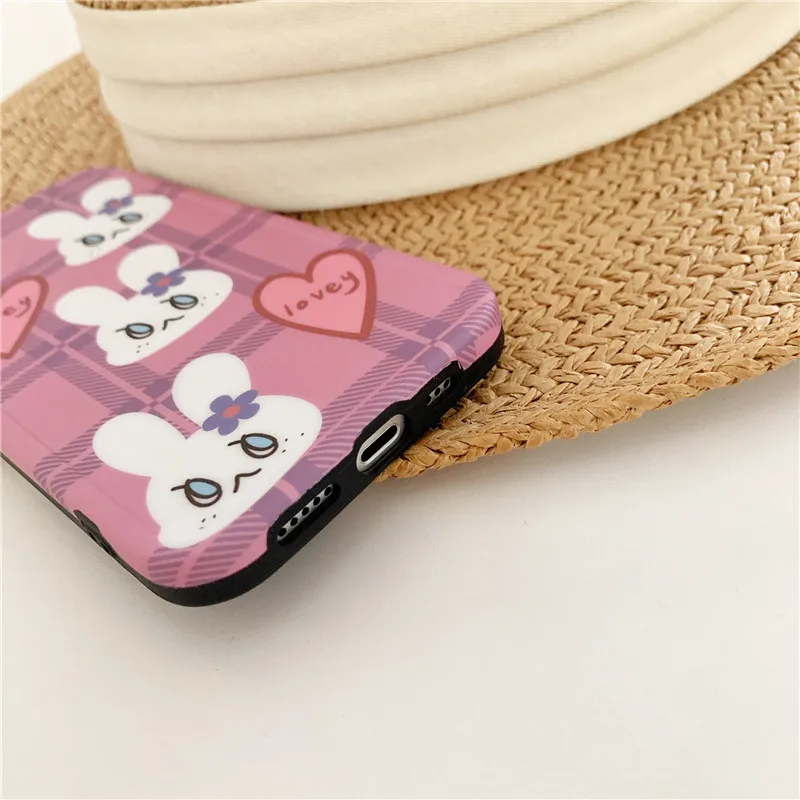 

Cartoon rabbit doll Bunny pink Phone Case For iPhone 12 11 Pro Max XR XS Max SE20 7 8 Plus mini X Case Cute soft silicone cover
