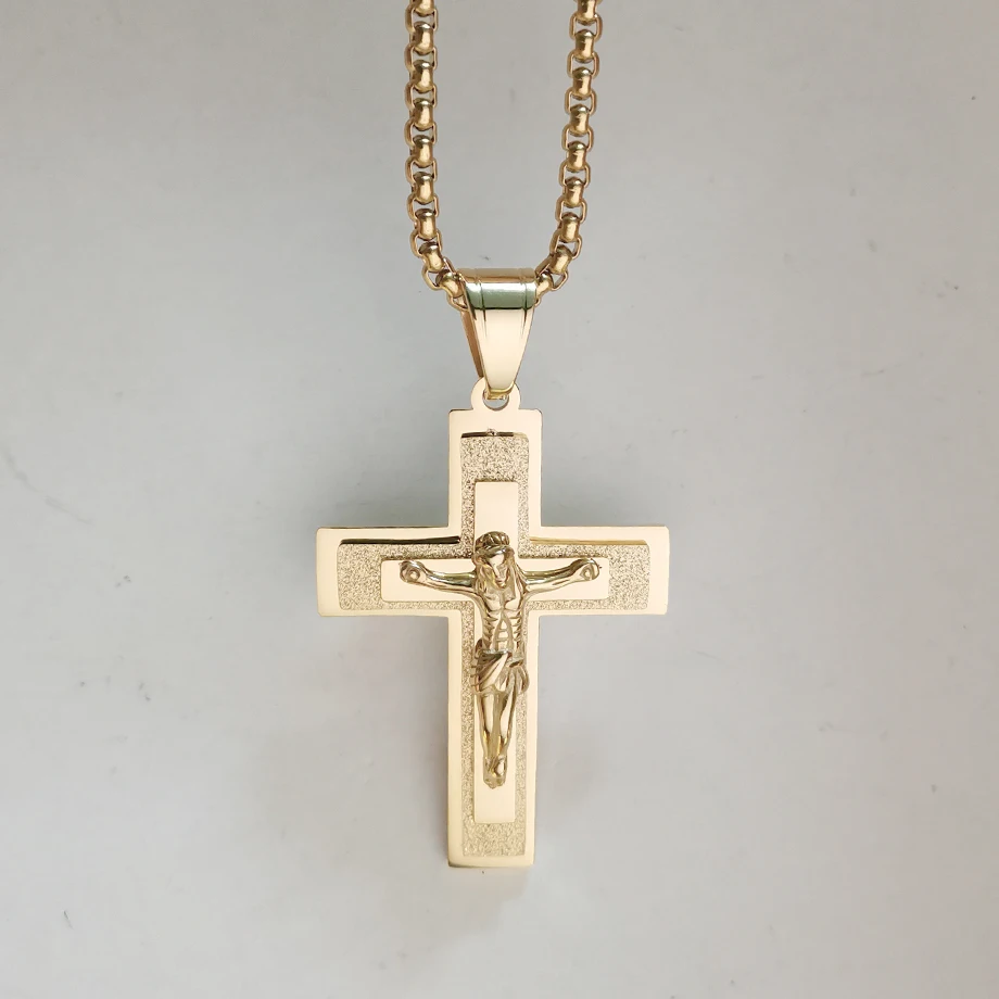 Винтажное готическое ожерелье с кулоном в виде Креста Иисуса модное золотого