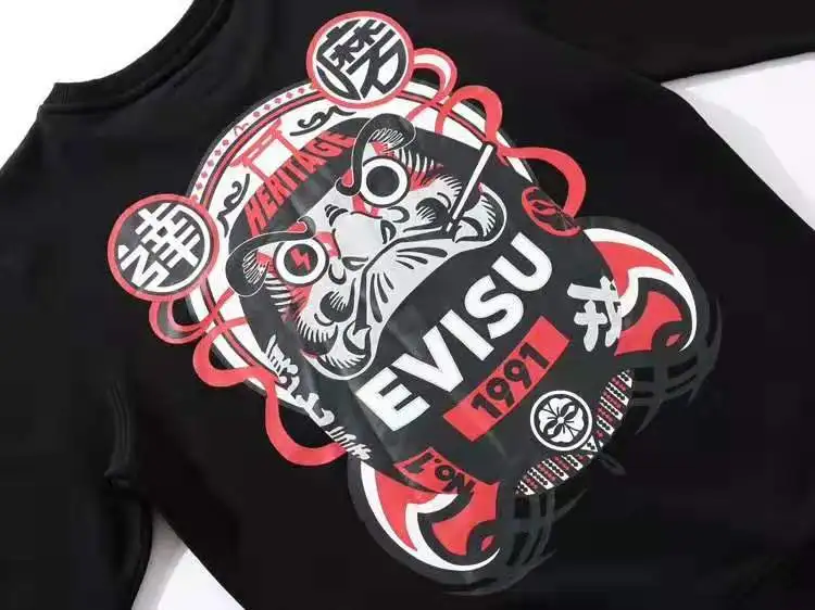 Аутентичный осенне-зимний мужской Повседневный свитер Evisu теплый дышащий Модный хлопковый черный с длинными рукавами для мужчин и женщин одежда для влюбленных