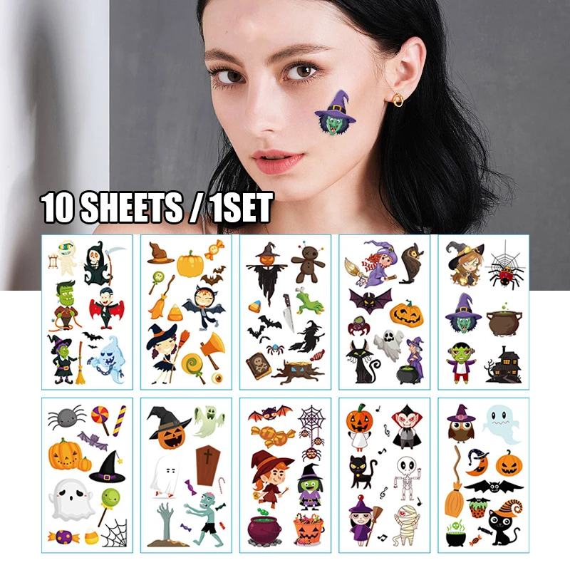 

10Pcs Tattoo Stickers Waterproof Festival Child Kid Temporary Fake Tattoos for Children Body Art Halloween Tattoos