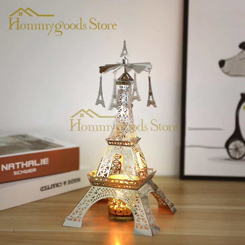 

Новый Романтический домашний подсвечник, украшение для ужина, вращающийся подсвечник из нержавеющей стали в виде Парижской башни