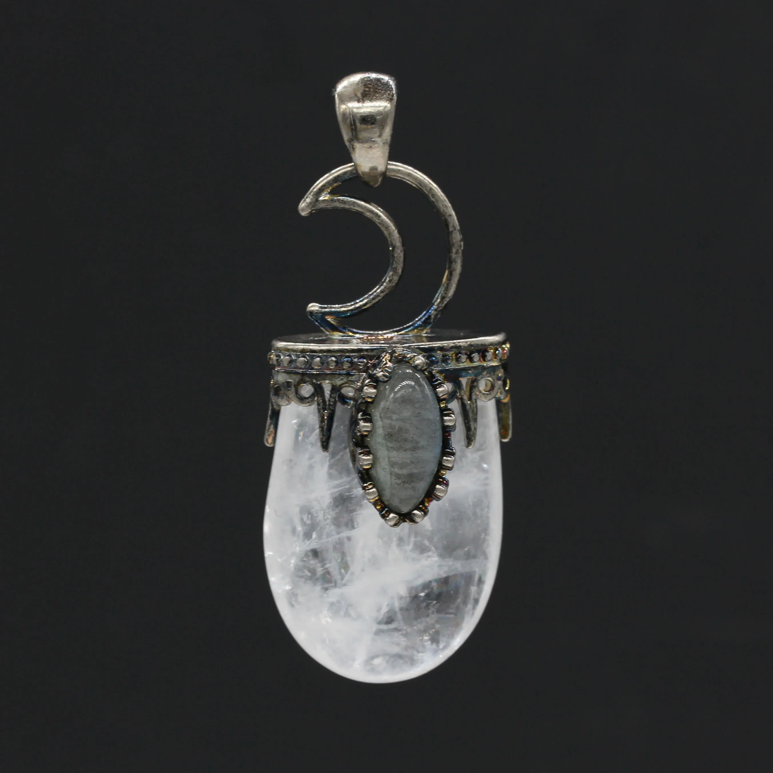 Rock Crystal Крафт-бусины, винтажный посеребренный кулон в форме Луны маркизы из Лабрадорита, Овальный Лазурит, ювелирные изделия - Окраска металла: Rock Crystal