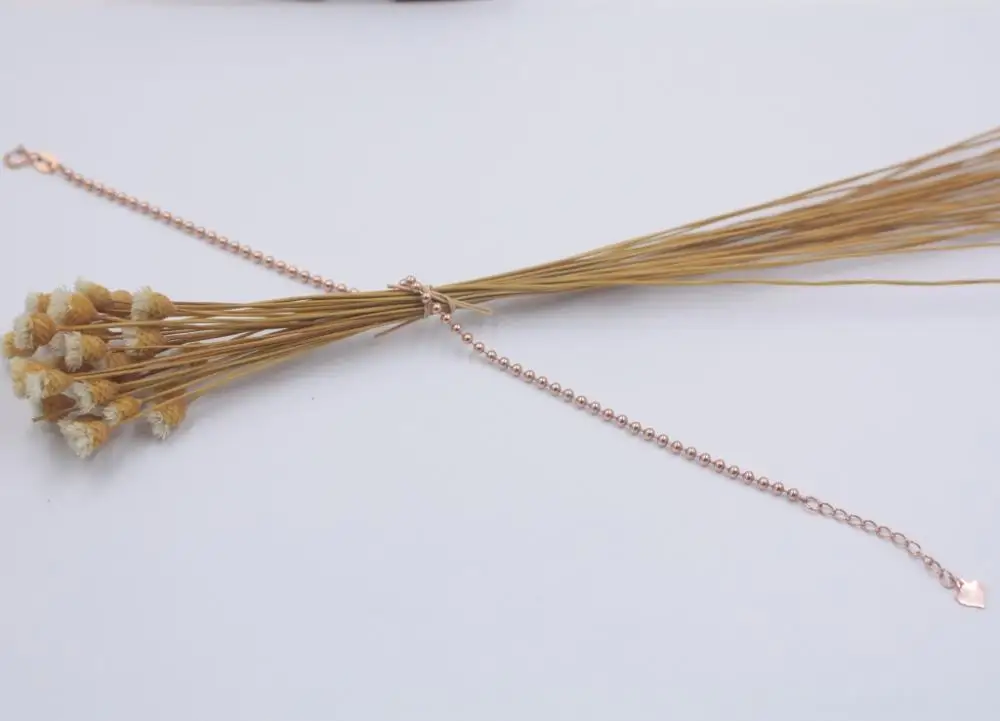 

Real 18K Rose Gold Bracelet Woman's Smooth Ball Beads 2mm Link Girl Gift 7.5''L