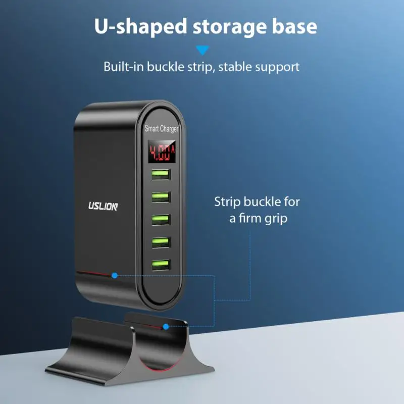 5 Port USB Charger HUB LED Display Multi USB Charging Station Dock Universal Mobile Phone Desktop Wall Home EU / UK Plug Charger
